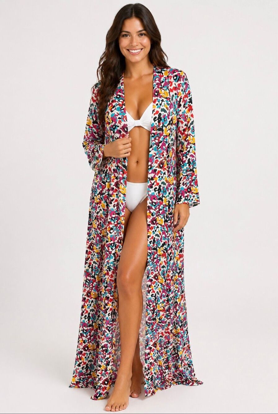 Summersalt NWT Abstract Floral Maxi Kimono Swim Cover Up Multicolor XS